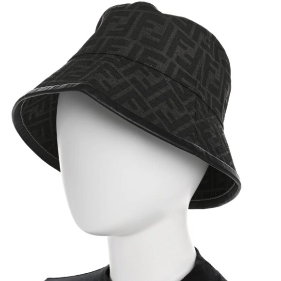 Fendi FF Zucca Reversible Bucket Hat Black Technical Fabric Size L 60cm